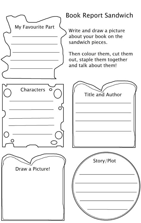 sandwich book report printable template free